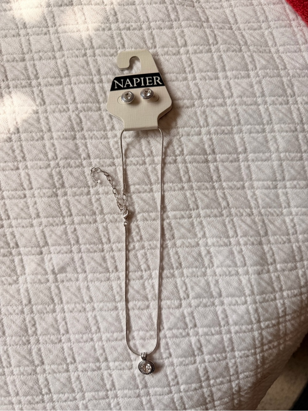 Napier Silver-Tone Round Crystal Pendant Necklace with Studs - Silver
